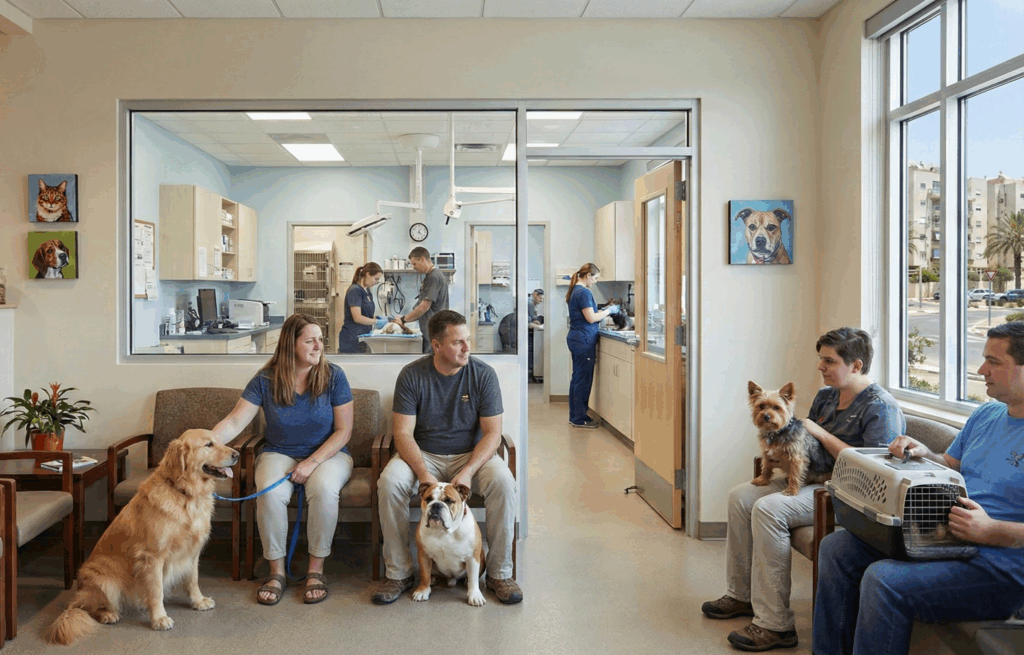 pet owners at the clinic